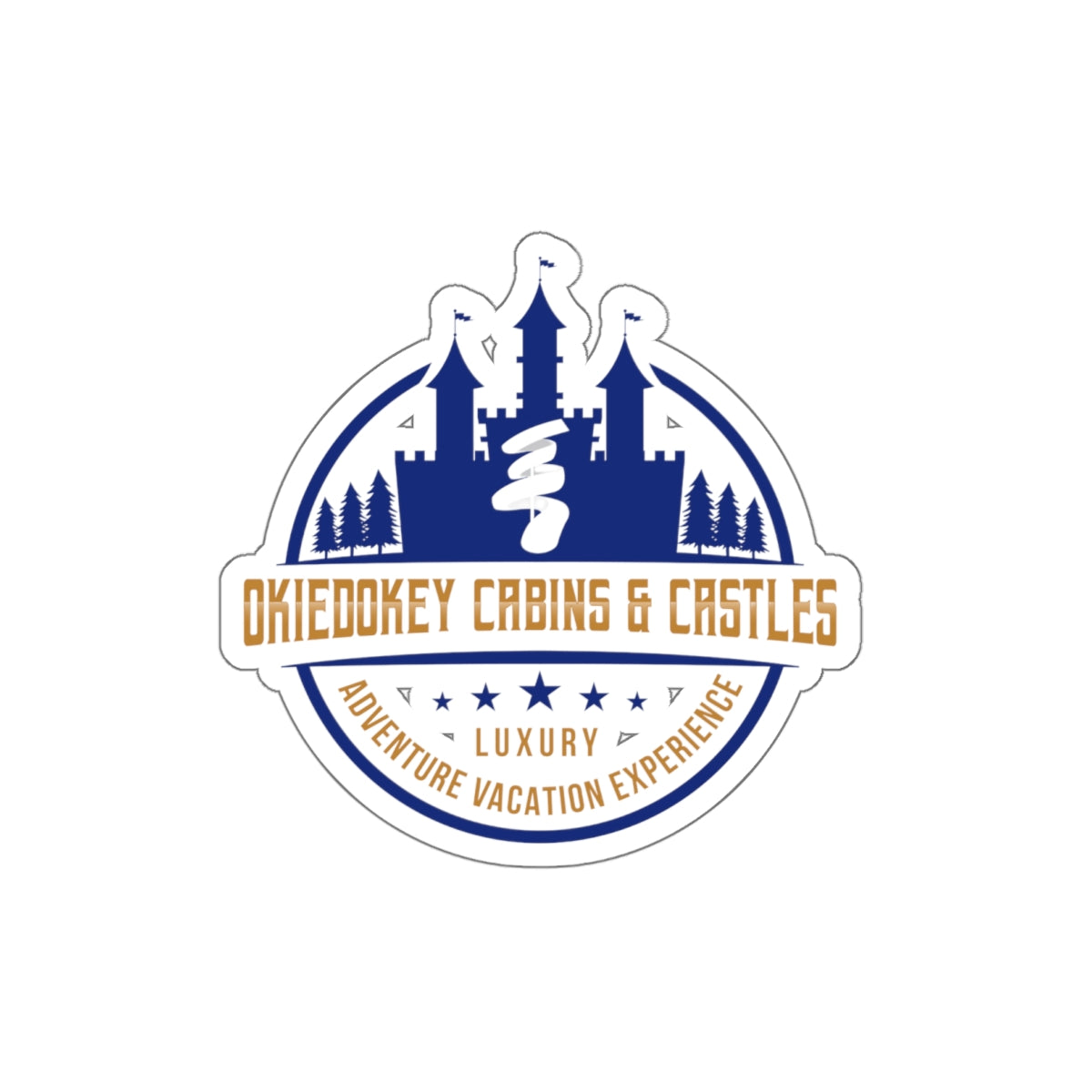 Okiedokey Cabins & Castles Die-Cut Sticker — Luxury Adventure Vacation Logo