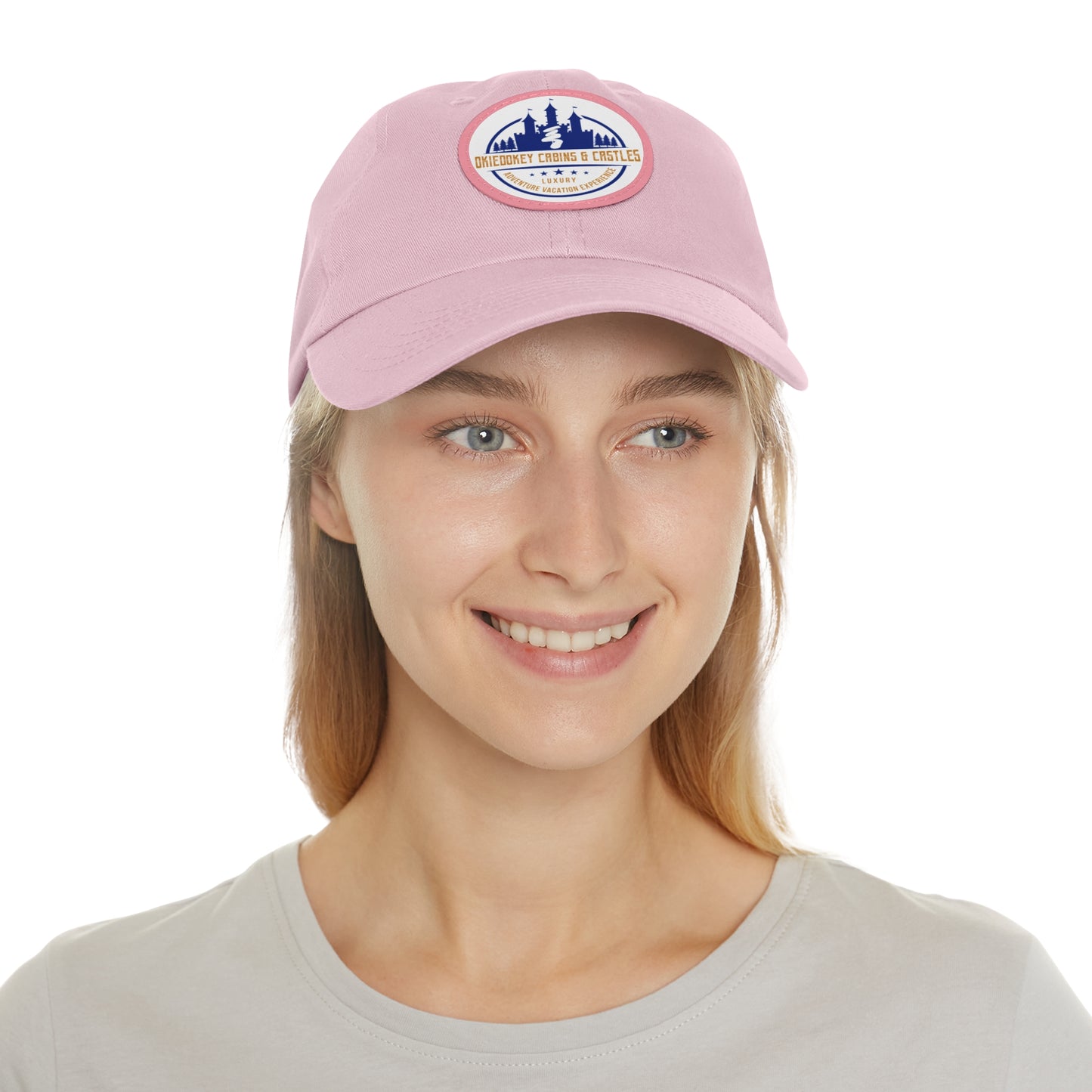 🎀 Okie Dokey Patch Logo Cap – Pink & Grey Edition
