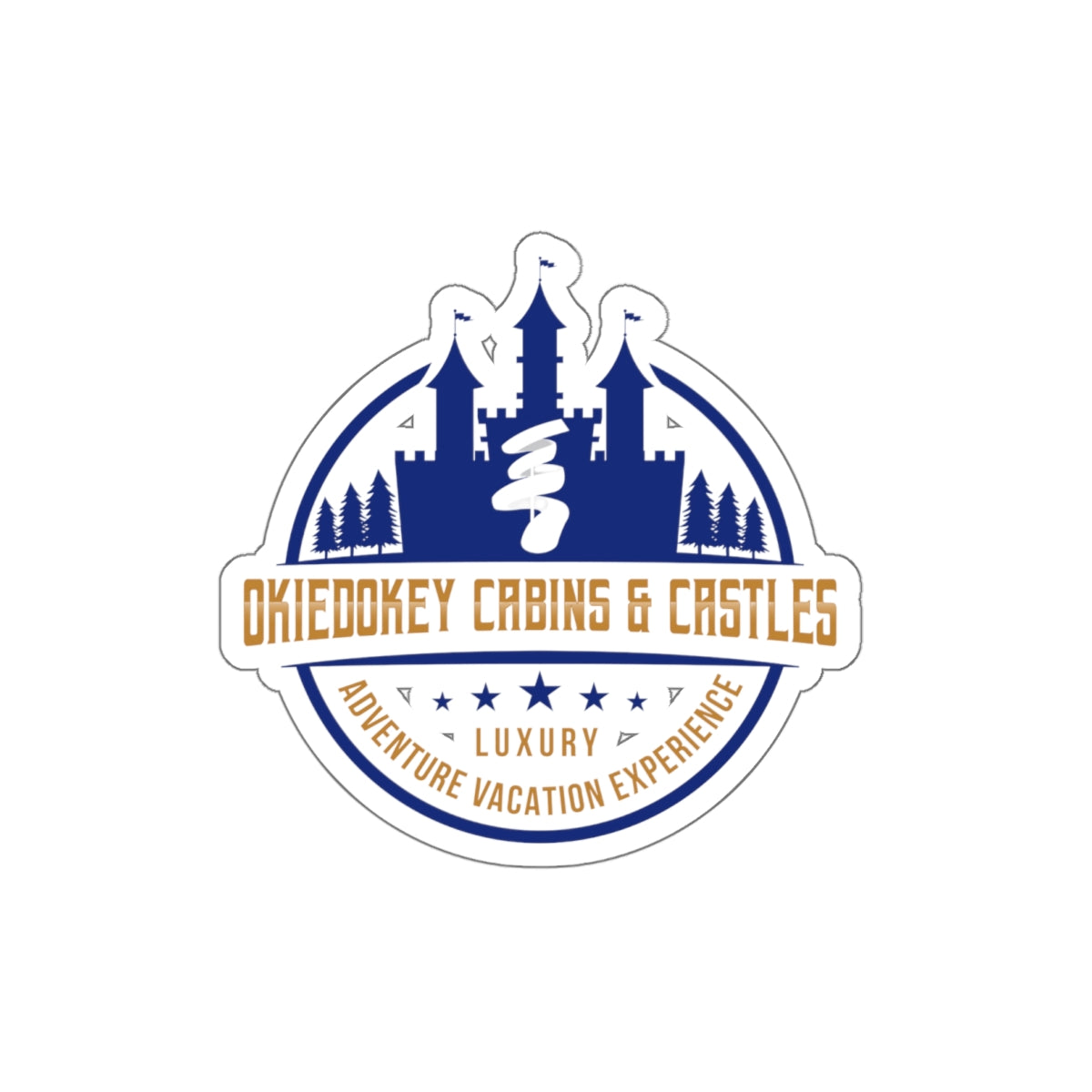 Okiedokey Cabins & Castles Die-Cut Sticker — Luxury Adventure Vacation Logo