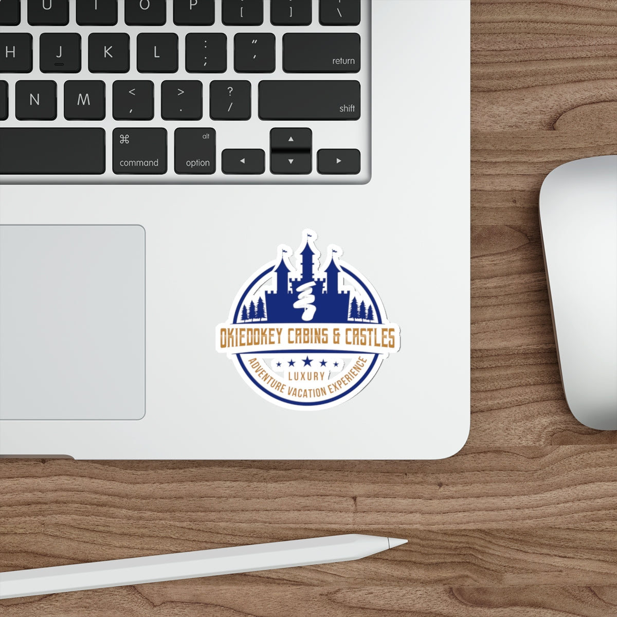 Okiedokey Cabins & Castles Die-Cut Sticker — Luxury Adventure Vacation Logo